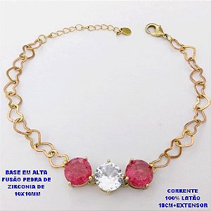 PULSEIRA NO BRUTO PRONTO PARA O BANHO(POTE) PULSEIRA COM CORRENTE DE CORAÇÃO LARGURA 0,05CM DE 18CM+EXTENSOR PINGENTE EM ALTA FUSÃO (ZIRCONIA CRAQUELADA )" 10X10MM" / PESO 7.7GR - BRU28396