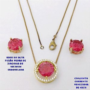 CONJUNTO NO BRUTO PRONTO PARA O BANHO(POTE) COMJUNTO COM CORRENTE VENEZIANA DE 45CM / BRINCO E PINGENTE COM BASE EM ALTA FUSÃO(ZIRCONIA CRAQUELADA )" 10X10MM" / PESO 6.9GR - BRU28397