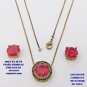 CONJUNTO NO BRUTO PRONTO PARA O BANHO(POTE) CONJUNTO COM CORRENTE VENEZIANA DE 45CM / BRINCO E PINGENTE COM BASE EM ALTA FUSÃO(ZIRCONIA CRAQUELADA )" 10X10MM" / PESO 6.9GR - BRU28399