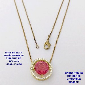 GARGANTILHA NO BRUTO PRONTO PARA O BANHO(POTE) GARGANTILHA COM CORRENTE VENEZIANA DE 45CM / PINGENTE COM BASE EM ALTA FUSÃO(ZIRCONIA CRAQUELADA )" 10X10MM" / PESO 3.8GR - BRU28400