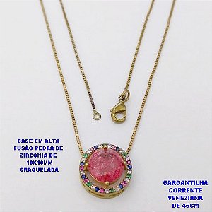 GARGANTILHA NO BRUTO PRONTO PARA O BANHO(POTE) GARGANTILHA COM CORRENTE VENEZIANA DE 45CM / PINGENTE COM BASE EM ALTA FUSÃO(ZIRCONIA CRAQUELADA )" 10X10MM" / PESO 3.8GR - BRU28401