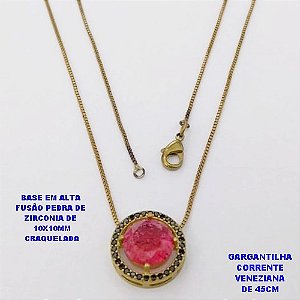 GARGANTILHA NO BRUTO PRONTO PARA O BANHO(POTE) GARGANTILHA COM CORRENTE VENEZIANA DE 45CM / PINGENTE COM BASE EM ALTA FUSÃO(ZIRCONIA CRAQUELADA )" 10X10MM" / PESO 3.8GR - BRU28402