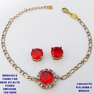 CONJUNTO NO BRUTO PRONTO PARA O BANHO(CX193) PULSEIRA COM CORRENTE UM EM UM FECHO LAGOSTA 18CM+EXTENSOR + BRINCO EM ALTA FUSÃO (ZIRCONIA )" 10X10MM" / PESO 7.2GR - BRU28389A