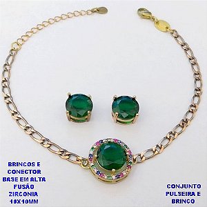 CONJUNTO NO BRUTO PRONTO PARA O BANHO(CX193) PULSEIRA COM CORRENTE UM EM UM FECHO LAGOSTA 18CM+EXTENSOR + BRINCO EM ALTA FUSÃO (ZIRCONIA )" 10X10MM" / PESO 7.2GR - BRU28386A