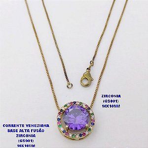 GARGANTILHA NO BRUTO PRONTO PARA O BANHO (POTE)GARGANTILHA COM CORRENTE VENEZIANA 45CM BASE EM ALTA FUSÃO PEDRA DE ZIRCONIA(GS001( DE 10X10MM / PESO 1.2GR - BRU28429