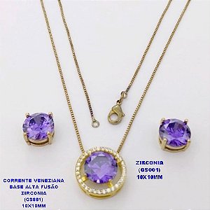 CONJUNTO NO BRUTO PRONTO PARA O BANHO (POTE)GARGANTILHA COM CORRENTE VENEZIANA 45CM BASE EM ALTA FUSÃO PEDRA DE ZIRCONIA(GS001( DE 10X10MM / PESO 8.7GR - BRU28432
