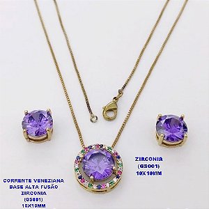 CONJUNTO NO BRUTO PRONTO PARA O BANHO (POTE)GARGANTILHA COM CORRENTE VENEZIANA 45CM BASE EM ALTA FUSÃO PEDRA DE ZIRCONIA(GS001( DE 10X10MM / PESO 8.7GR - BRU28433