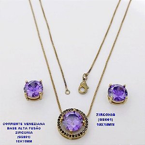 CONJUNTO NO BRUTO PRONTO PARA O BANHO (POTE)GARGANTILHA COM CORRENTE VENEZIANA 45CM BASE EM ALTA FUSÃO PEDRA DE ZIRCONIA(GS001( DE 10X10MM / PESO 8.7GR - BRU28434