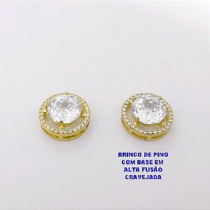 BRINCO NO BRUTO PRONTO PARA O BANHO (POTE )BRINCO DE PINO PINGENTE ALTA FUSÃO - TAMANHO 15MM CRAVEJADO COM ZIRCONIA 10X10MM(ROSE CUT )/ PESO 5.9GR - BRU28443