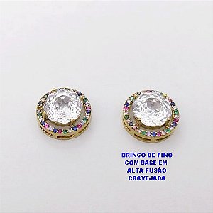 BRINCO NO BRUTO PRONTO PARA O BANHO (POTE )BRINCO DE PINO PINGENTE ALTA FUSÃO - TAMANHO 15MM CRAVEJADO COM ZIRCONIA 10X10MM(ROSE CUT )/ PESO 5.9GR - BRU28444