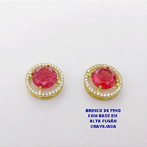 BRINCO NO BRUTO PRONTO PARA O BANHO (POTE )BRINCO DE PINO PINGENTE ALTA FUSÃO - TAMANHO 15MM CRAVEJADO COM ZIRCONIA 10X10MM( CRAQUELADA)/ PESO 5.9GR - BRU28447