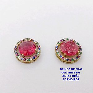 BRINCO NO BRUTO PRONTO PARA O BANHO (POTE )BRINCO DE PINO PINGENTE ALTA FUSÃO - TAMANHO 15MM CRAVEJADO COM ZIRCONIA 10X10MM( CRAQUELADA)/ PESO 5.9GR - BRU28448