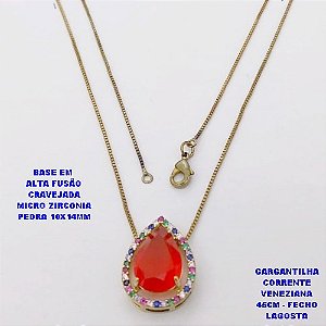 GARGANTILHA NO BRUTO PRONTO PARA O BANHO (POTE)GARGANTILHA COM CORRENTE VENEZIANA 45CM BASE EM ALTA FUSÃO base cravejada em micro zirconia PEDRA DE 10X14MM / PESO 3.7GR - BRU28457