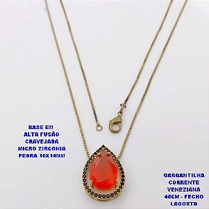 GARGANTILHA NO BRUTO PRONTO PARA O BANHO (POTE)GARGANTILHA COM CORRENTE VENEZIANA 45CM BASE EM ALTA FUSÃO base cravejada em micro zirconia PEDRA DE 10X14MM / PESO 3.7GR - BRU28458