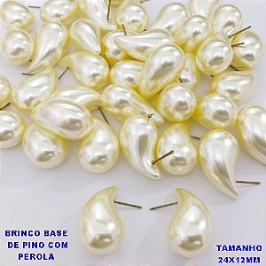 BRINCO NO BRUTO PRONTO PARA O BANHO(CX )- BRINCO DE PINO RM PEROLA GOTA TAMANHO 24X12MM PESO TOTAL 5.2GR - BRU28463