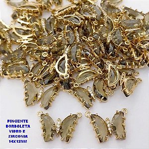 PINGENTE NO BRUTO PRONTO PARA O BANHO(CX ) PINGENTE BORBOLETA EM VIDRO E ZIRCONIA(VENDIDO POR UNIDADE) / TAMANHO 14X12MM -( PESO 1.3GR - BRU28499
