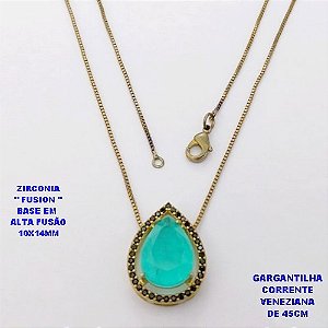 GARGANTILHA NO BRUTO PRONTO PARA O BANHO(POTE )COM CORRENTE VENEZIANA DE 45CM / BRINCO E PINGENTE COM PEDRA DE ZIRCONIA "FUSION" COM BASE EM ALTA FUSÃO " 10X14MM " / PESO 4.4GR - BRU28806
