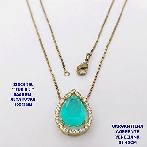 GARGANTILHA NO BRUTO PRONTO PARA O BANHO(POTE )COM CORRENTE VENEZIANA DE 45CM / BRINCO E PINGENTE COM PEDRA DE ZIRCONIA "FUSION" COM BASE EM ALTA FUSÃO " 10X14MM " / PESO 4.4GR - BRU28808