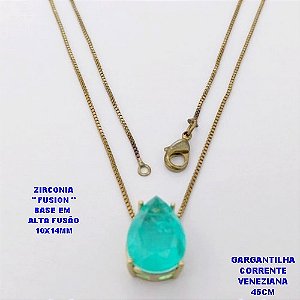 GARGANTILHA NO BRUTO PRONTO PARA O BANHO(POTE )COM CORRENTE VENEZIANA DE 45CM / BRINCO E PINGENTE COM PEDRA DE ZIRCONIA "FUSION" COM BASE EM ALTA FUSÃO " 10X14MM " / PESO 3.6GR - BRU28809