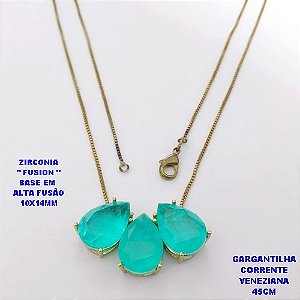 GARGANTILHA NO BRUTO PRONTO PARA O BANHO(POTE )COM CORRENTE VENEZIANA DE 45CM / BRINCO E PINGENTE COM PEDRA DE ZIRCONIA "FUSION" COM BASE EM ALTA FUSÃO " 10X14MM " / PESO 7.2GR - BRU28810