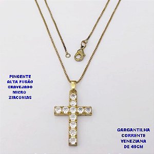 GARGANTILHA NO BRUTO PRONTO PARA O BANHO(CX )-GARGANTILHA COM CORRENTE VENEZIANA DE 45CMCOM FECHO LAGOSTA( PINGENTE DE 2.5MM)/ PESO 3.9GR -BRU29001