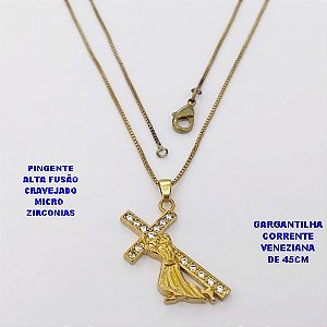 GARGANTILHA NO BRUTO PRONTO PARA O BANHO(CX )-GARGANTILHA COM CORRENTE VENEZIANA DE 45CMCOM FECHO LAGOSTA( PINGENTE DE 2.5MM)/ PESO 3.9GR -BRU29002