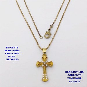 GARGANTILHA NO BRUTO PRONTO PARA O BANHO(CX )-GARGANTILHA COM CORRENTE VENEZIANA DE 45CMCOM FECHO LAGOSTA( PINGENTE DE 2.5MM)/ PESO 3.9GR -BRU29003