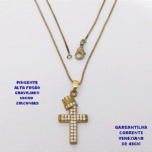 GARGANTILHA NO BRUTO PRONTO PARA O BANHO(CX )-GARGANTILHA COM CORRENTE VENEZIANA DE 45CMCOM FECHO LAGOSTA( PINGENTE DE 2.5MM)/ PESO 3.9GR -BRU29004