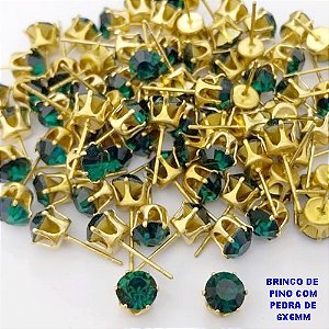 BRINCO NO BRUTO PRONTO PARA O BANHO(POTE)- BRINCO DE PINO 100% LATÃO COM CRISTAL DE 6MM- PESO TOTAL 0,06GR - BRU29005
