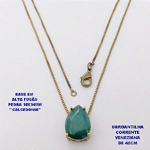GARGANTILHA NO BRUTO PRONTO PARA O BANHO(POTE )COM CORRENTE VENEZIANA DE 45CM / BRINCO E PINGENTE COM PEDRA DE " CALCEDONIA " COM BASE EM ALTA FUSÃO " 10X14MM " / PESO 3.4GR - BRU29018
