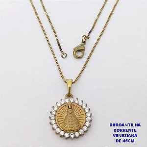 GARGANTILHA NO BRUTO PRONTO PARA O BANHO(CX )-GARGANTILHA COM CORRENTE VENEZIANA DE 45CMCOM FECHO LAGOSTA( PINGENTE DE 1.5MM)/ PESO 3.9GR -BRU29019