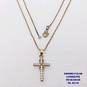 GARGANTILHA NO BRUTO PRONTO PARA O BANHO(CX )-GARGANTILHA COM CORRENTE VENEZIANA DE 45CMCOM FECHO LAGOSTA( PINGENTE DE 2X1,5MM)/ PESO 2.5GR -BRU29021
