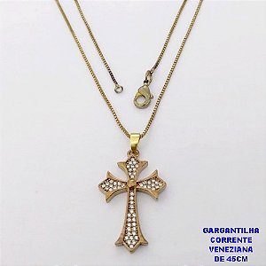 GARGANTILHA NO BRUTO PRONTO PARA O BANHO(CX )-GARGANTILHA COM CORRENTE VENEZIANA DE 45CMCOM FECHO LAGOSTA( PINGENTE DE 2,5X1,5MM)/ PESO 3.7GR -BRU29022