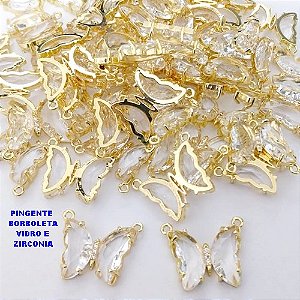 PINGENTE NO BRUTO PRONTO PARA O BANHO(CX.127). PINGENTE DE BORBOLETA EM VIDRO E ZIRCONIA / TAMANHO 2X1,5CM -( PESO 2.2GR(VENDIDA POR UNIDADE) - BRU29046
