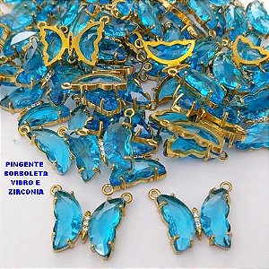 PINGENTE NO BRUTO PRONTO PARA O BANHO(CX.127) . )PINGENTE DE BORBOLETA EM VIDRO E ZIRCONIA / TAMANHO 2X1,5CM -( PESO 2.2GR(VENDIDA POR UNIDADE) - BRU29048