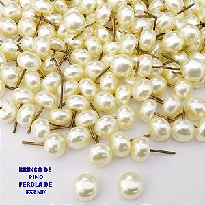 BRINCO NO BRUTO PRONTO PARA O BANHO(POTE)(AV)- BRINCO DE PINO 100% LATÃO COM PEROLA DE 8MM- PESO TOTAL 0,07GR - BRU29049