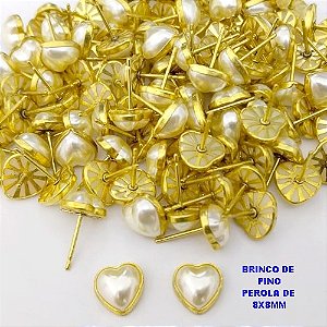 BRINCO NO BRUTO PRONTO PARA O BANHO(POTE)(AV)- BRINCO DE PINO 100% LATÃO COM PEROLA DE 8MM- PESO TOTAL 0,07GR - BRU29050
