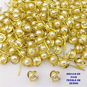 BRINCO NO BRUTO PRONTO PARA O BANHO(POTE)(AV)- BRINCO DE PINO 100% LATÃO COM PEROLA DE 6MM- PESO TOTAL 0,04GR - BRU29051