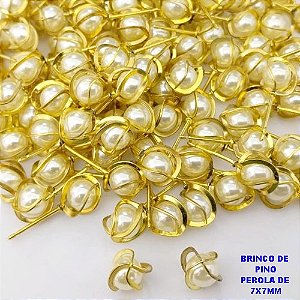 BRINCO NO BRUTO PRONTO PARA O BANHO(POTE)(AV)- BRINCO DE PINO 100% LATÃO COM PEROLA DE 7MM- PESO TOTAL 0,06GR - BRU29052