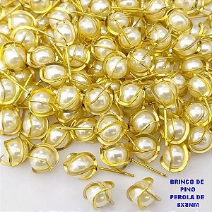 BRINCO NO BRUTO PRONTO PARA O BANHO(POTE)(AV)- BRINCO DE PINO 100% LATÃO COM PEROLA DE 8MM- PESO TOTAL 0,08GR - BRU29053