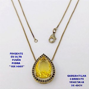 GARGANTILHA NO BRUTO PRONTO PARA O BANHO(POTE)- CORRENTE VENEZIANA DE 45CM PINGENTE COM BASE EM ALTA FUSÃO COM ZIRCONIA " 10X14MM " PESO 3.3GR - BRU29056