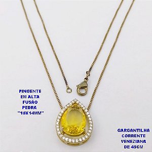GARGANTILHA NO BRUTO PRONTO PARA O BANHO(POTE)- CORRENTE VENEZIANA DE 45CM PINGENTE COM BASE EM ALTA FUSÃO COM ZIRCONIA " 10X14MM " PESO 3.3GR - BRU29057