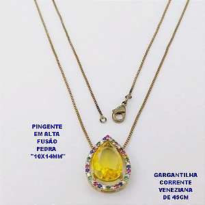 GARGANTILHA NO BRUTO PRONTO PARA O BANHO(POTE)- CORRENTE VENEZIANA DE 45CM PINGENTE COM BASE EM ALTA FUSÃO COM ZIRCONIA " 10X14MM " PESO 3.3GR - BRU29058