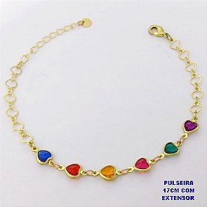 PULSEIRA NO BRUTO PRONTO PARA O BANHO(AV)(CX195 ) PULSEIRA LUXO TODA EM CORAÇÃO -TAMANHO 17CM+EXTENSOR COM FECHO LAGOSTA- PESO 2.1GR - BRU29059