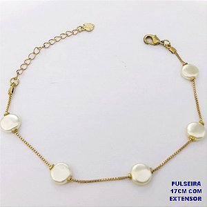 PULSEIRA NO BRUTO PRONTO PARA O BANHO(AV)(CX195 ) PULSEIRA CORRENTE VENEZIANA COM PEROLAS -TAMANHO 17CM+EXTENSOR COM FECHO LAGOSTA- PESO 1.9GR - BRU29061