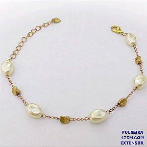 PULSEIRA NO BRUTO PRONTO PARA O BANHO(AV)(CX195 ) PULSEIRA CORRENTE CADEADO COM PEROLAS -TAMANHO 17CM+EXTENSOR COM FECHO LAGOSTA- PESO 2.9GR - BRU29062