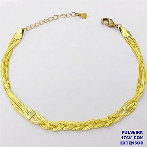 PULSEIRA NO BRUTO PRONTO PARA O BANHO(AV)(CX195 ) PULSEIRA FITA -TAMANHO 17CM+EXTENSOR COM FECHO LAGOSTA- PESO 3.2GR - BRU29063