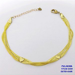 PULSEIRA NO BRUTO PRONTO PARA O BANHO(AV)(CX195 ) PULSEIRA FITA -TAMANHO 17CM+EXTENSOR COM FECHO LAGOSTA- PESO 3.2GR - BRU29064