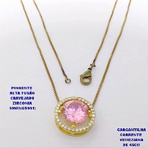 GARGANTILHA NO BRUTO PRONTO PARA O BANHO(POTE) GARGANTILHA COM CORRENTE VENEZIANA DE 45CM - PINGENTE EM ALTA FUSÃO CRAVEJADO E ("ZIRCONIA 10X10MM GS001")- PESO 4.7GR - BRU29067