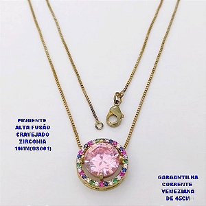 GARGANTILHA NO BRUTO PRONTO PARA O BANHO(POTE) GARGANTILHA COM CORRENTE VENEZIANA DE 45CM - PINGENTE EM ALTA FUSÃO CRAVEJADO E ("ZIRCONIA 10X10MM GS001")- PESO 4.7GR - BRU29068